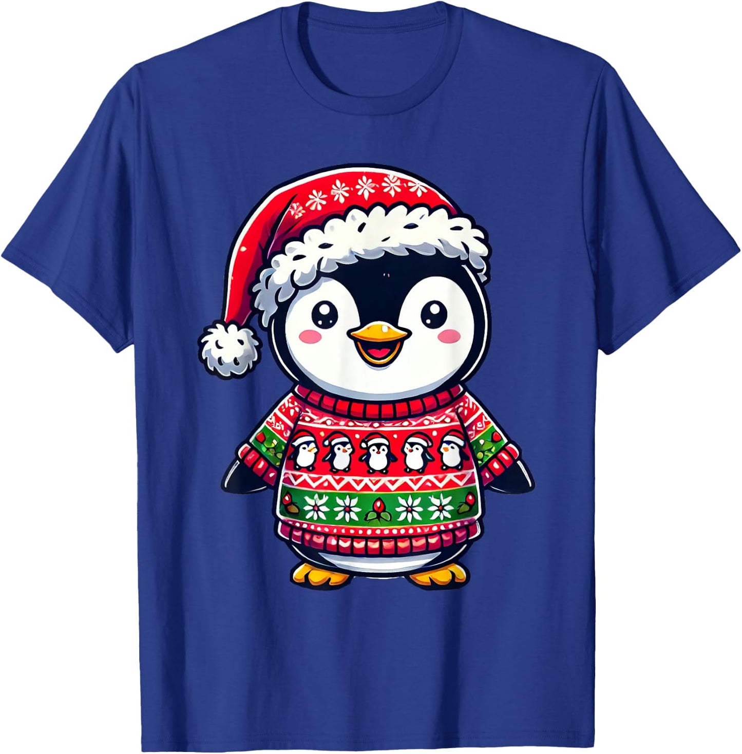 Penguin Ugly Sweater Santa Hat Christmas T-Shirt - T-Shirt | Royal