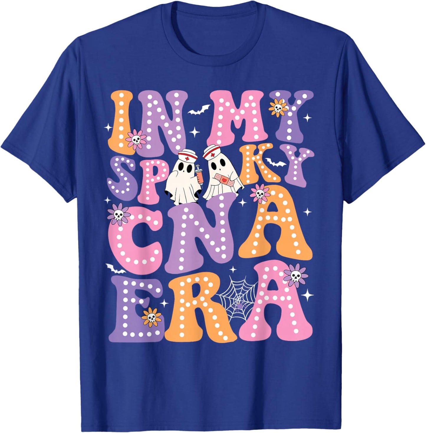 Groovy In My Spooky CNA Era Ghost Nurse Halloween Nursing T-Shirt - T-Shirt | Royal