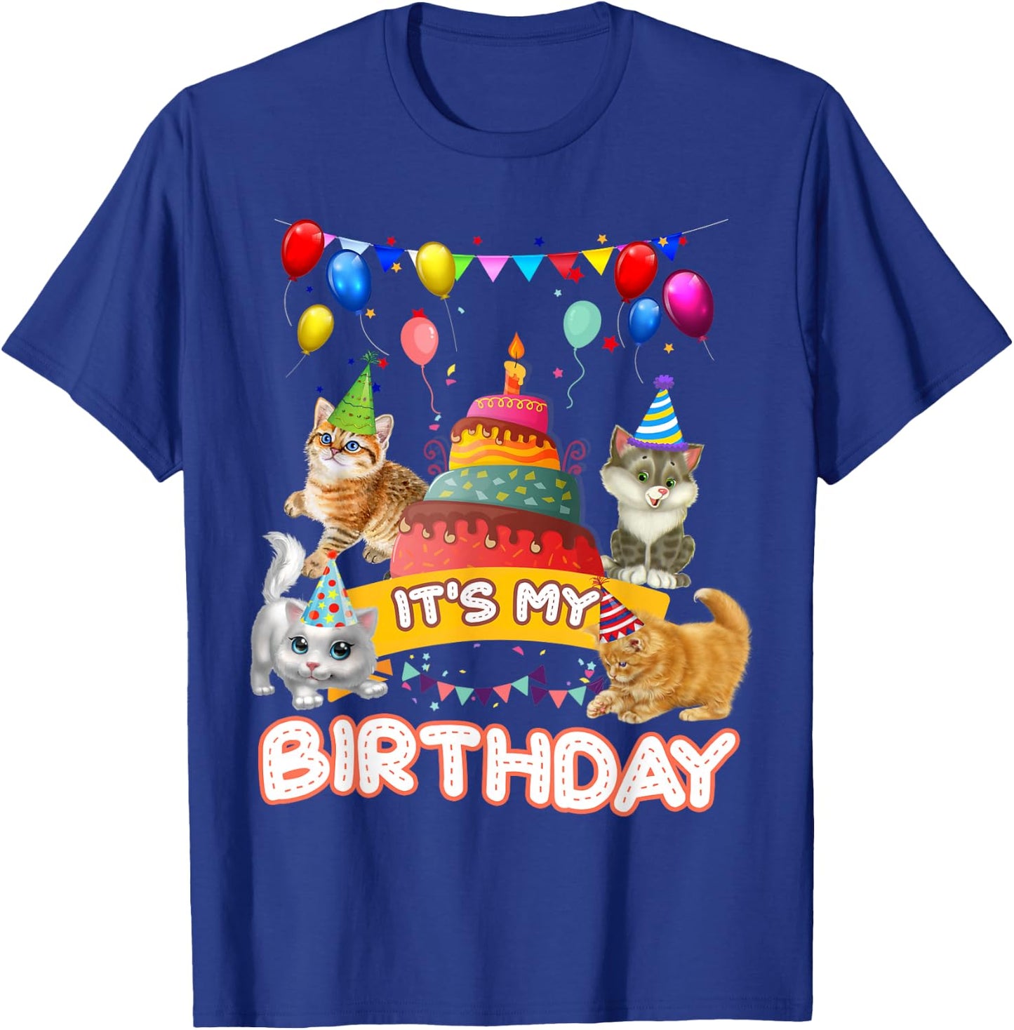 It's My Birthday Cat and Kitten Party Day Girl's and Boy's Small T-Shirt - T-Shirt | Royal