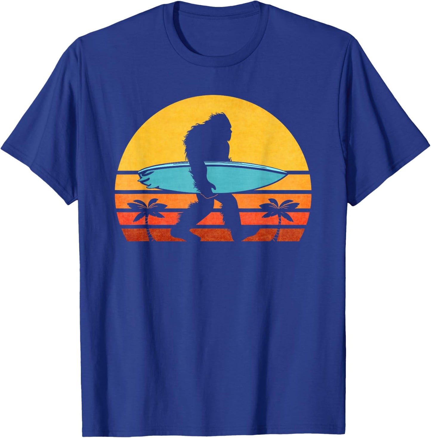 Bigfoot Retro Surfing , Tropical Sasquatch Surfer T-Shirt - T-Shirt | Royal