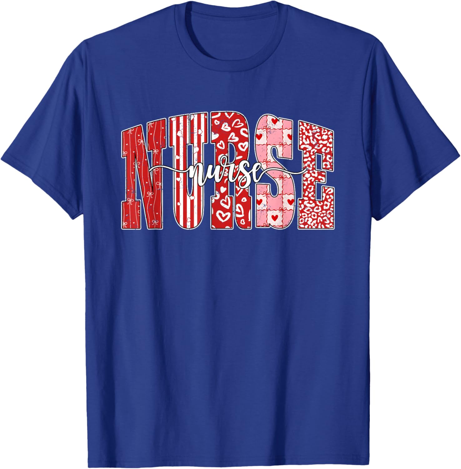 Retro Nurse Valentine Heart Leopard ER ICU NICU RN Nurse T-Shirt - T-Shirt | Royal