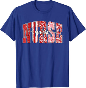 Retro Nurse Valentine Heart Leopard ER ICU NICU RN Nurse T-Shirt - T-Shirt | Royal