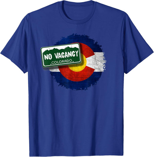 No Vacancy License Plate Colorado Flag T-Shirt - T-Shirt | Royal