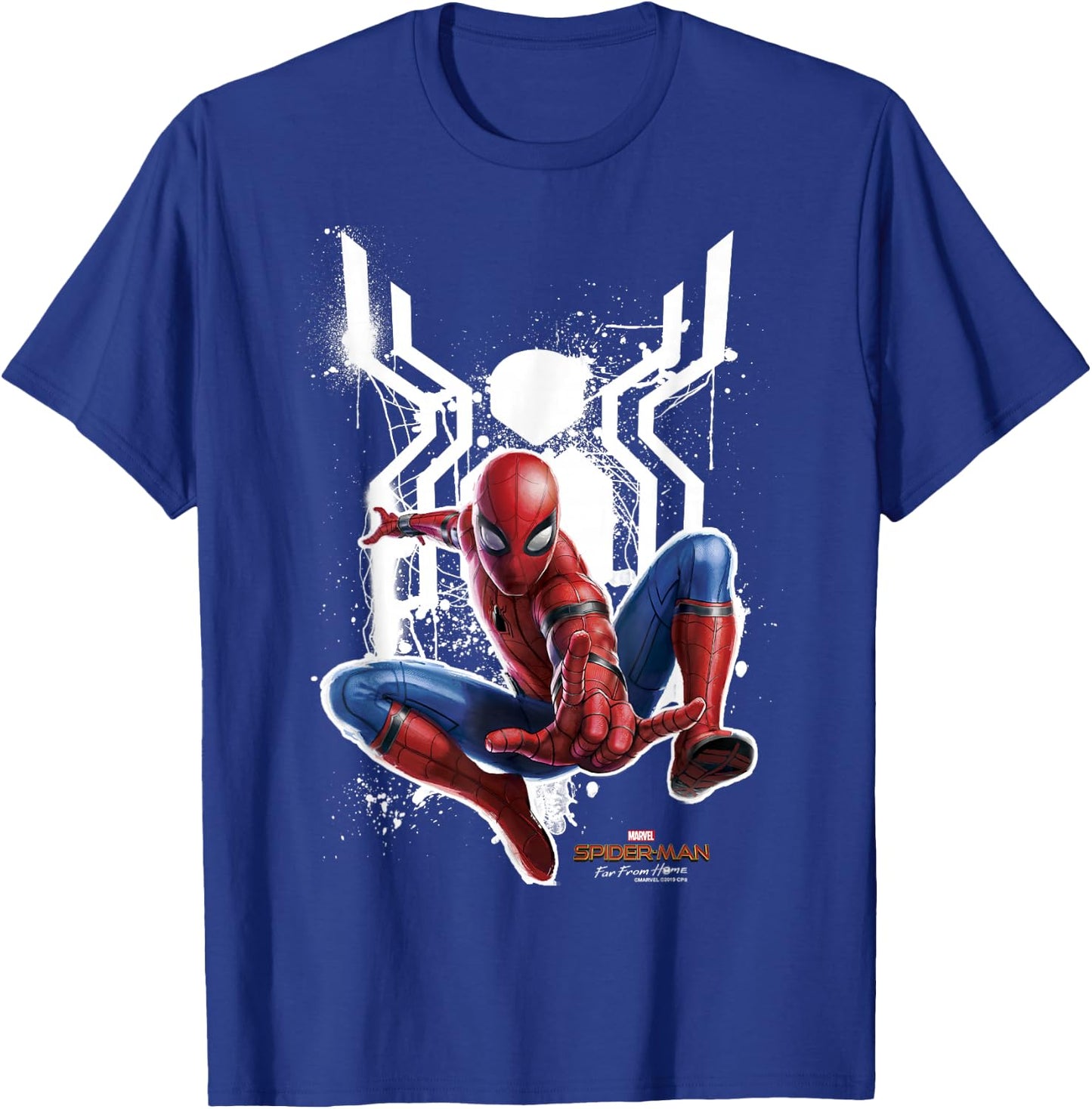 Marvel Spider-Man Far from Home Painted Logo Swing Poster T-Shirt - T-Shirt | Royal