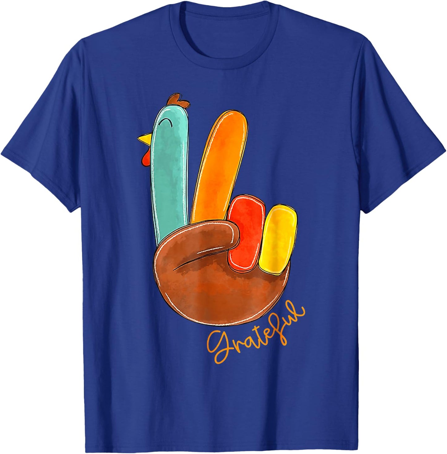Peace Sign Turkey Hand Cool Thanksgiving Hippie Men Women T-Shirt - T-Shirt | Royal