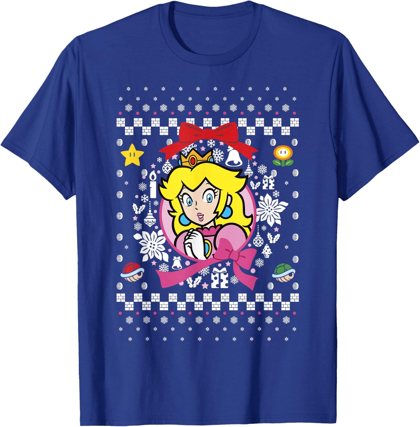 Super Mario Classic Ugly Christmas Peach Graphic T-Shirt - T-Shirt | Royal