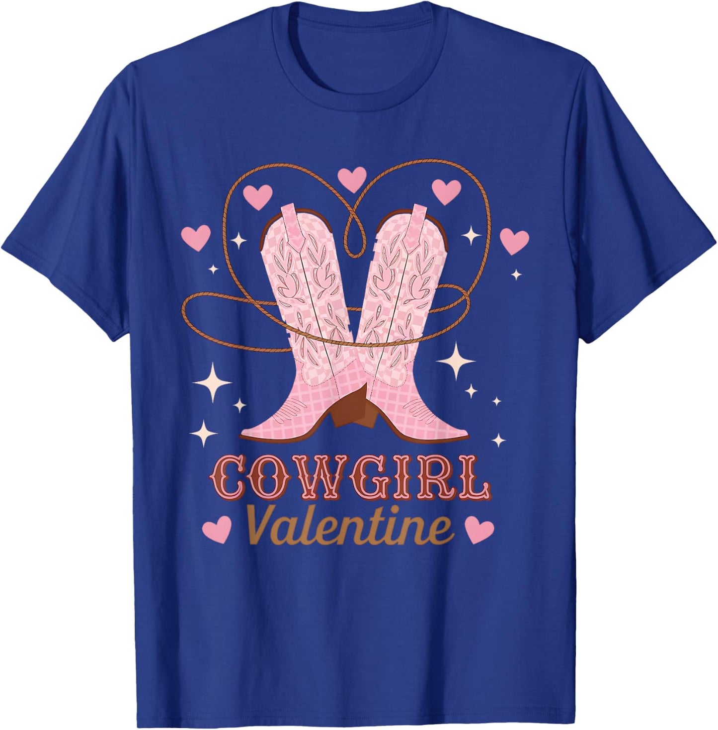 Cowgirl Valentine Pink Boots Country Y2K Girls Valentine Day T-Shirt - T-Shirt | Royal