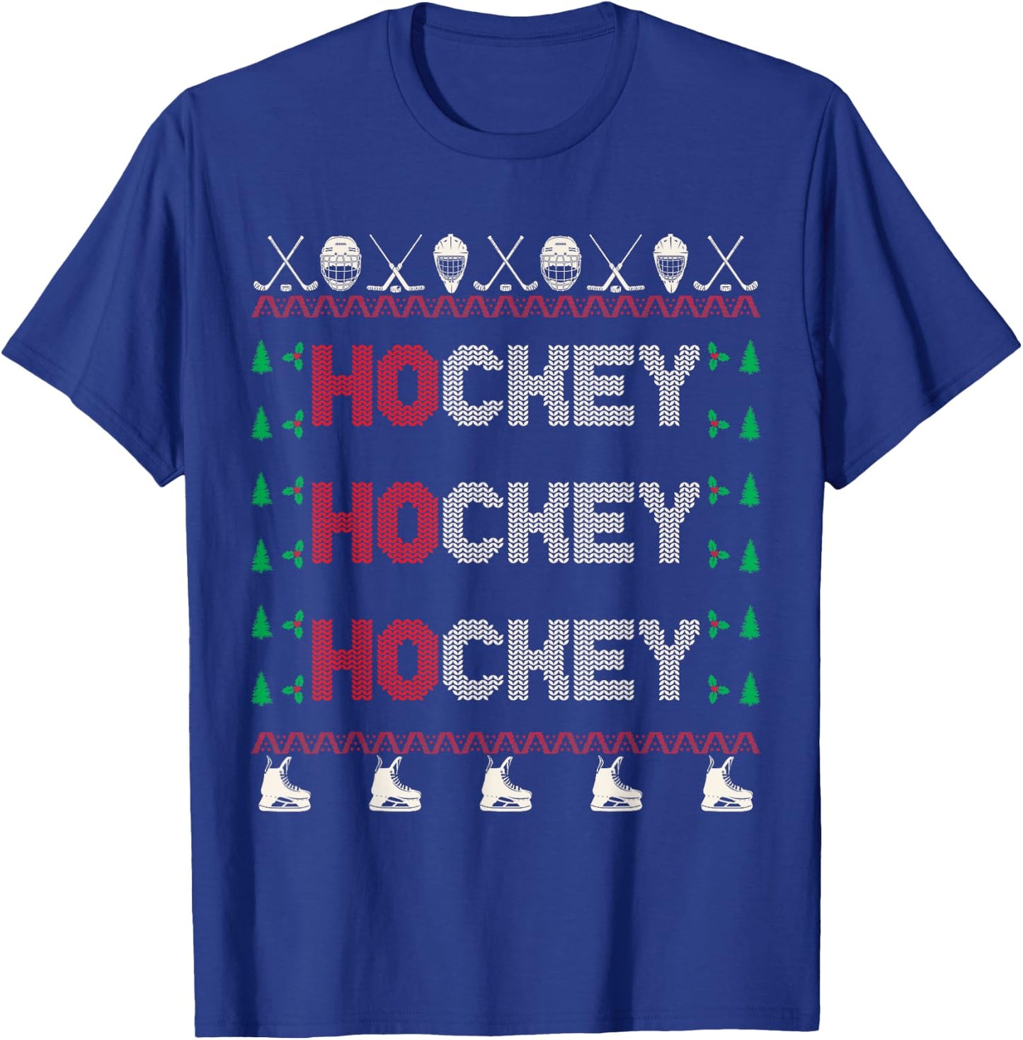 Ho Ho Ho Hockey Ugly Christmas Sweater T-Shirt - T-Shirt | Royal
