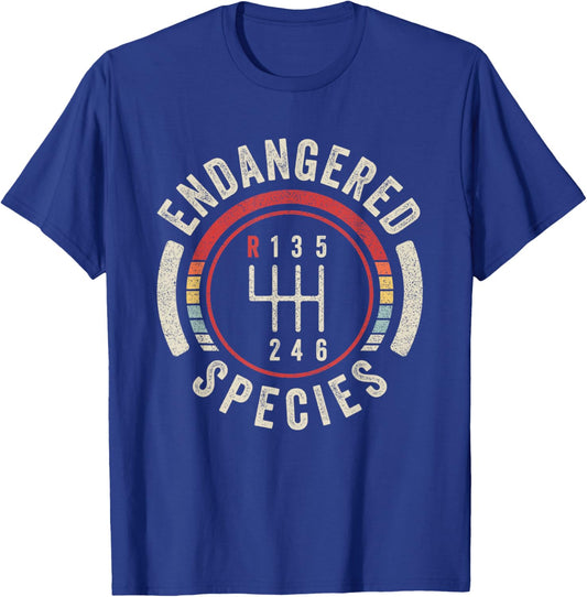 Endangered Species Manual Stick Shift 6 Speed Car Graphic T-Shirt - T-Shirt | Royal