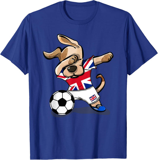 Dog Dabbing Soccer United Kingdom Jersey Shirt UK Football T-Shirt - T-Shirt | Royal