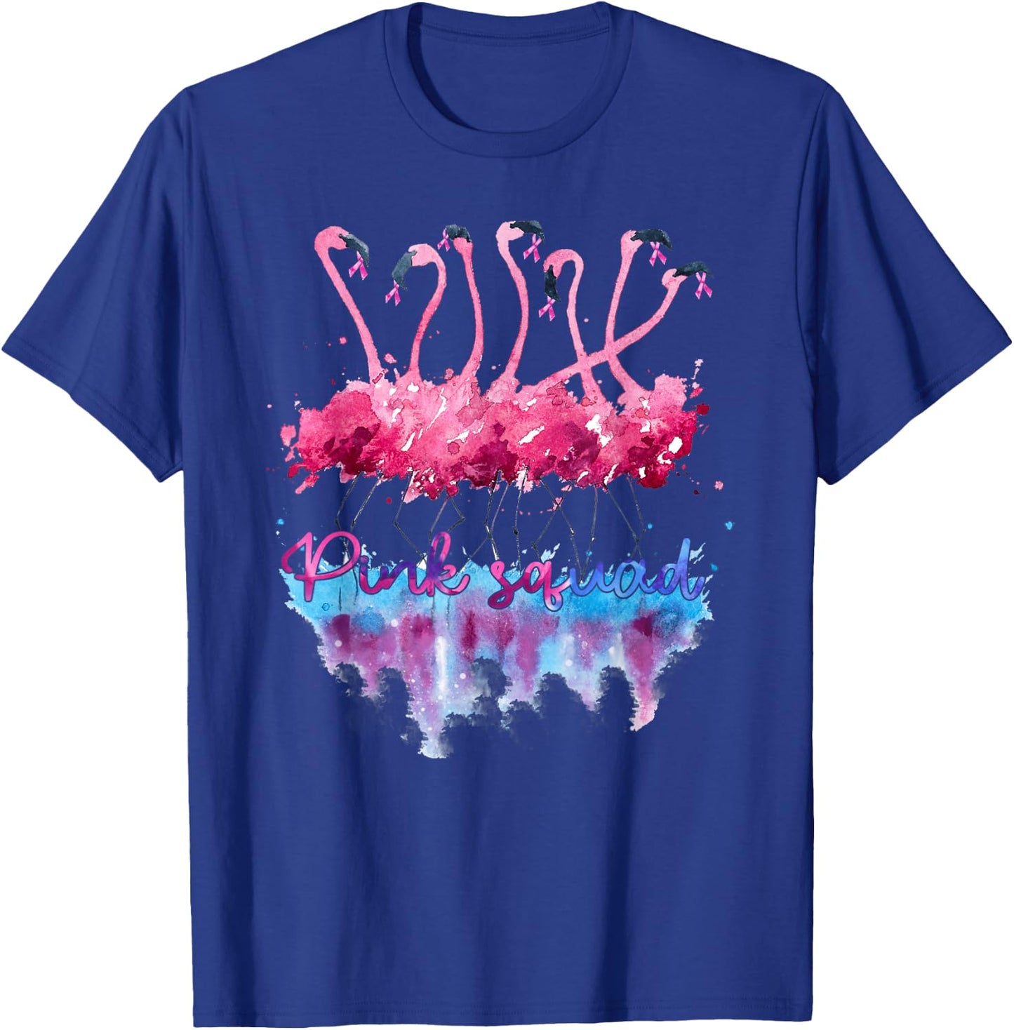 Pink Squad Flamingo Pink Ribbon Breast Cancer Awareness T-Shirt - T-Shirt | Royal