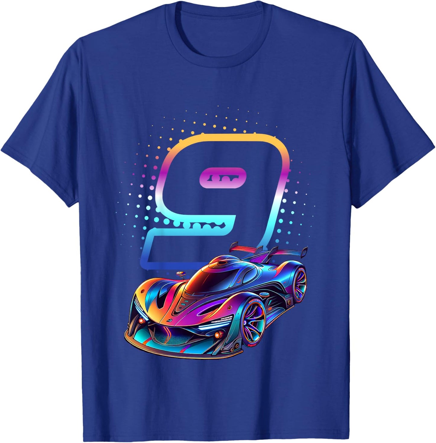 9 Year Old Race Car 9th Birthday Futuristic Racing Racecar T-Shirt - T-Shirt | Royal