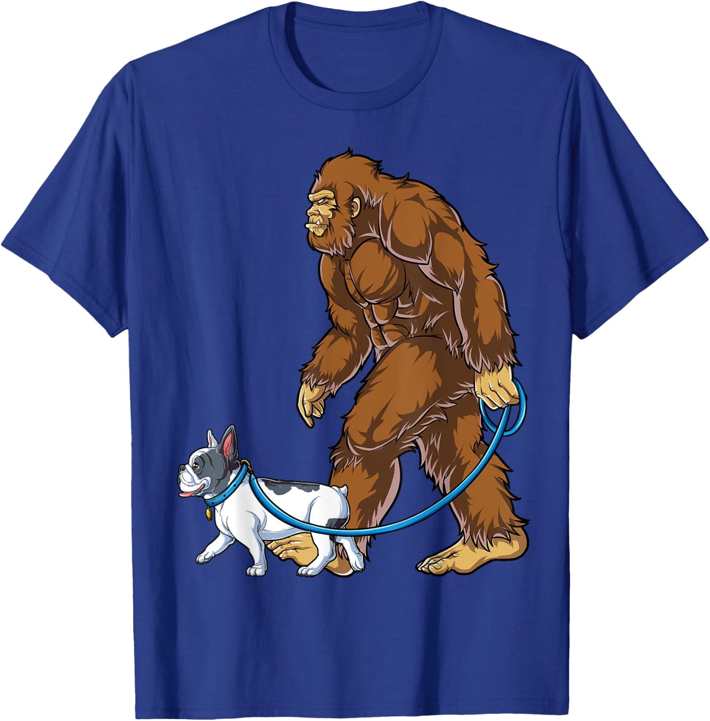 Bigfoot French Bulldog Dog Walk Funny Sasquatch Lovers Men T-Shirt - T-Shirt | Royal