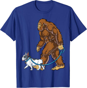 Bigfoot French Bulldog Dog Walk Funny Sasquatch Lovers Men T-Shirt - T-Shirt | Royal