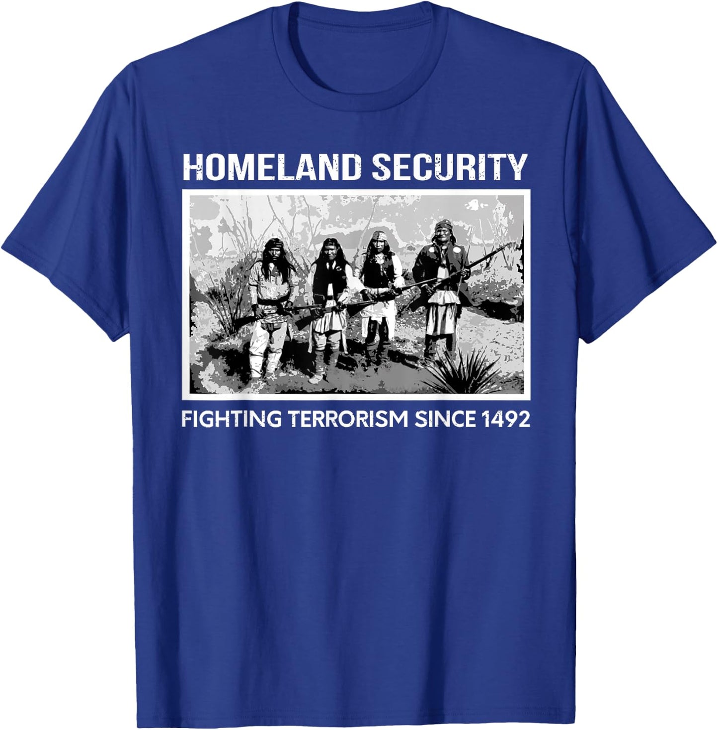 Native American Gift Homeland Security Fighting Terrorism Since 1942 Indian Guy's Adult X-Small Black Short Sleeve Classic Fit T-Shirt - T-Shirt | Royal