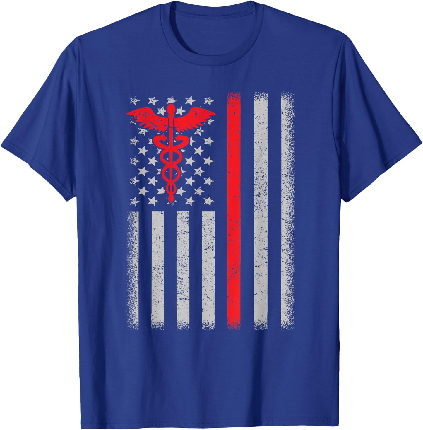Nurse Thin Red Line Caduceus American Flag T-Shirt - T-Shirt | Royal