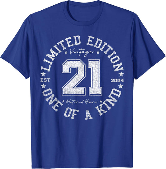 Retro One Of a Kind Shirts Women 2025 21 Year Old Gifts Vintage 2004 Limited Edition -Adults Black Small Classic Fit Short Sleeve Number Letter Print 21st Birthday Gift T-Shirt - T-Shirt | Royal