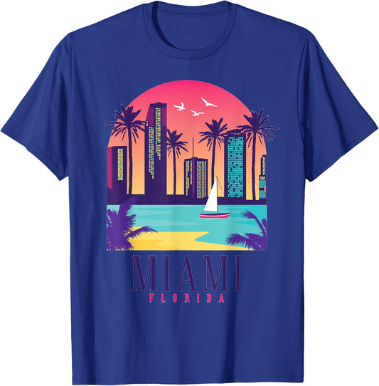 Miami Florida Vintage Retro USA America Souvenir Gift T-Shirt - T-Shirt | Royal