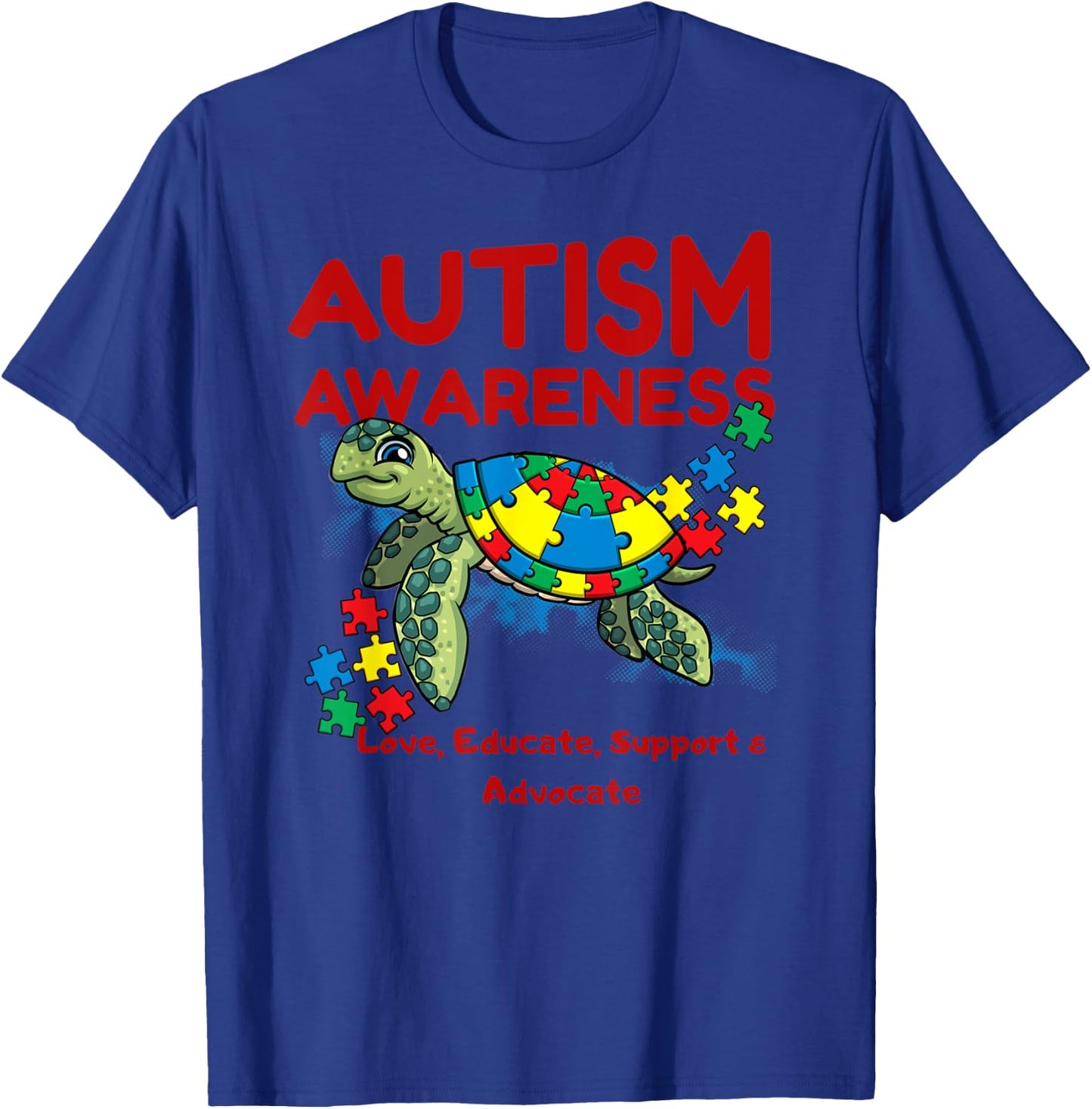 Autism Awareness Turtle Puzzle Mom Kids Teacher Gift Love T-Shirt - T-Shirt | Royal