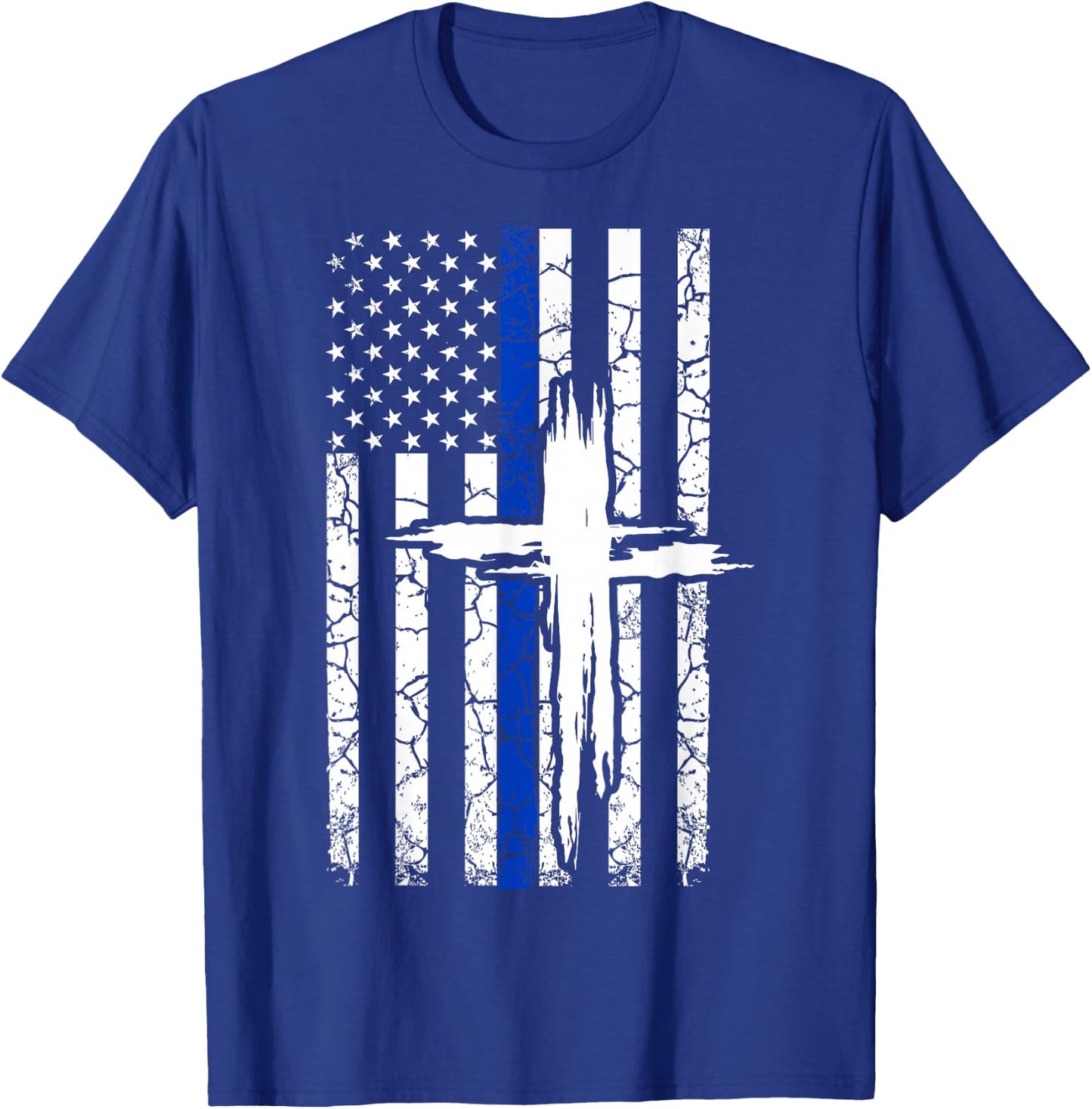 Thin Blue Line T Shirt with a Cross for Policemen & Families T-Shirt - T-Shirt | Royal