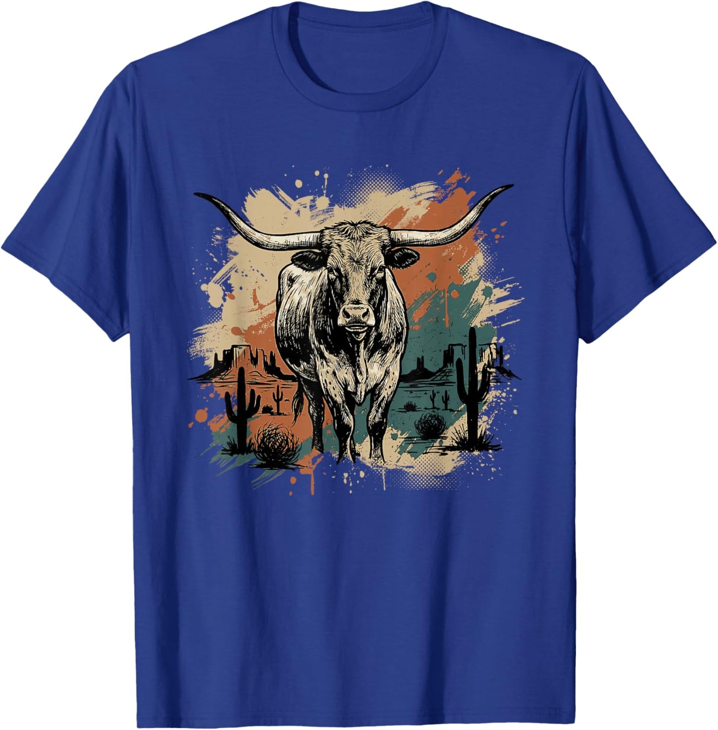 Western Longhorn Bull Vintage Cowboy Cowgirl Country Music T-Shirt - T-Shirt | Royal
