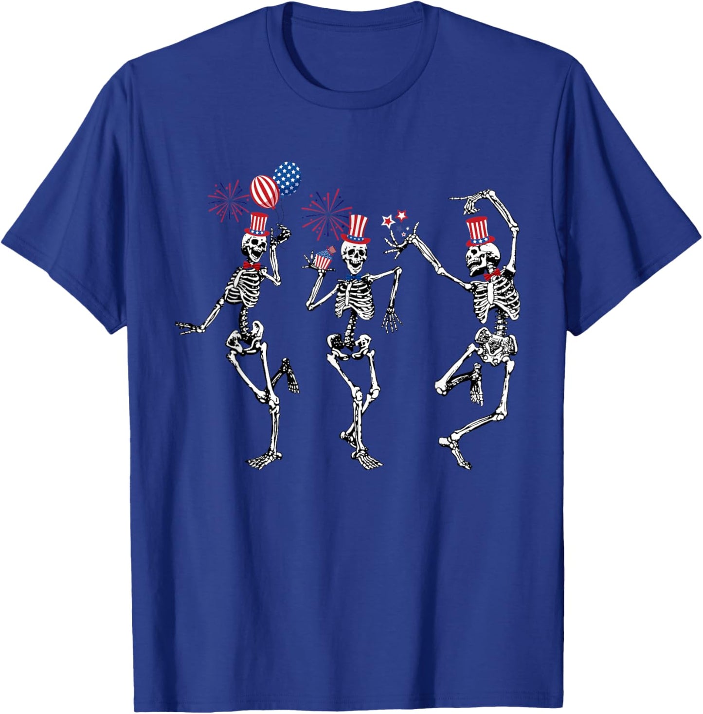 Patriotic Dancing Skeletons USA Flag Fireworks 4th of July T-Shirt - T-Shirt | Royal