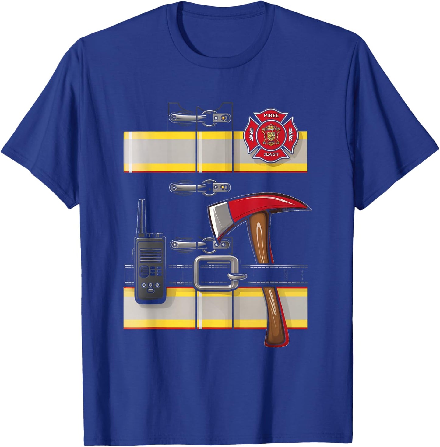 Firefighter Costume Fireman Uniform Axe Radio Halloween T-Shirt - T-Shirt | Royal