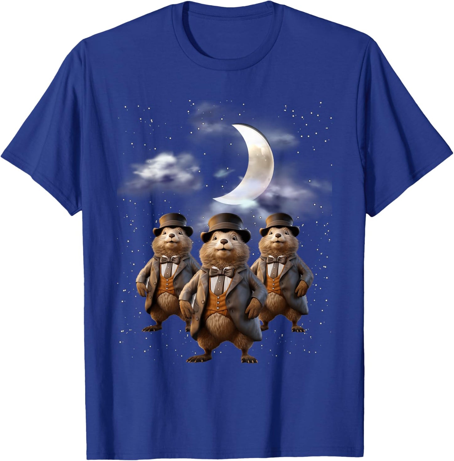 Funny Three Groundhog Moon 3 Groundhog Head Groundhog Day T-Shirt - T-Shirt | Royal