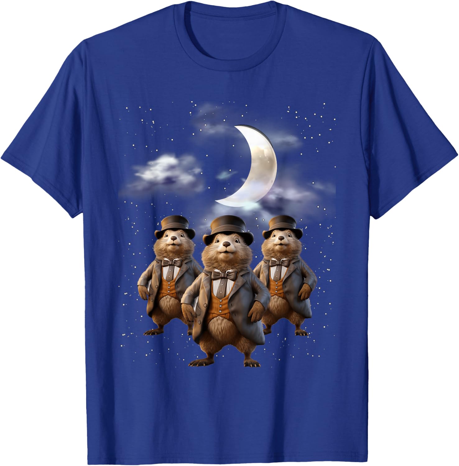 Funny Three Groundhog Moon 3 Groundhog Head Groundhog Day T-Shirt - T-Shirt | Royal