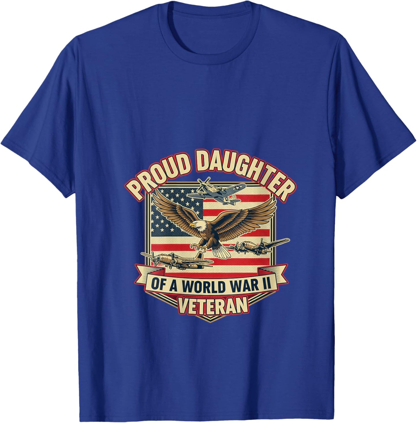 Women's Proud Daughter of a World War II Veteran American Flag Eagle V-Neck T-Shirt - T-Shirt | Royal