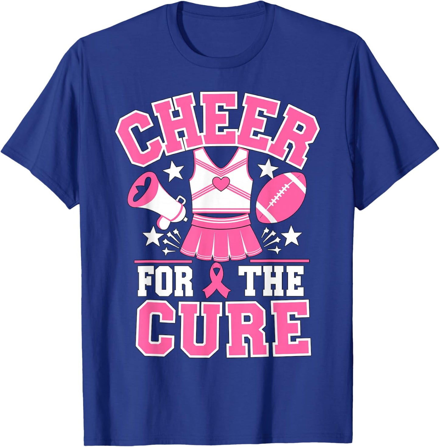 Cheer for the Cure Cheerleader Breast Cancer October T-Shirt - T-Shirt | Royal