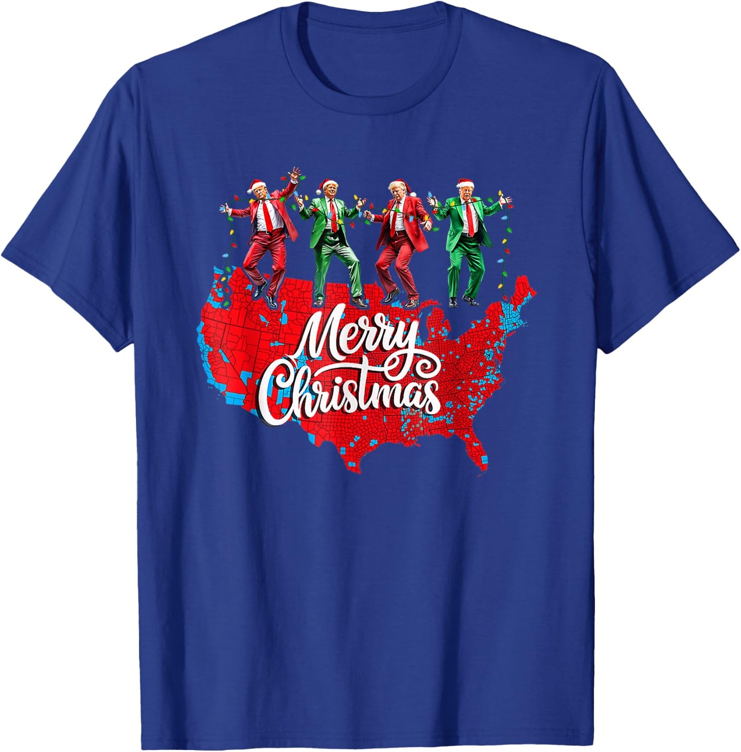 Trump Election Map Merry Christmas Holiday Santa Hat Xmas T-Shirt - T-Shirt | Royal