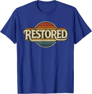 Restored | Joel 2:25 Christian Faith Retro Vintage Scripture T-Shirt - T-Shirt | Royal