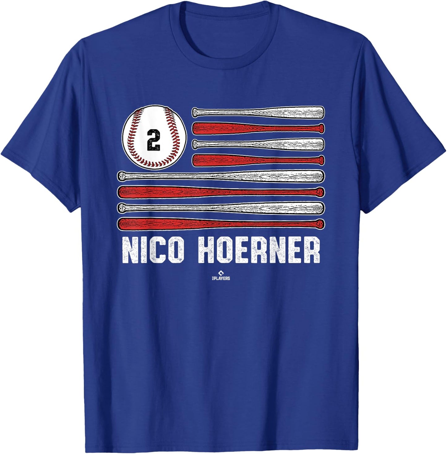 Baseball American Flag Nico Hoerner Chicago Baseball MLBPA T-Shirt - T-Shirt | Royal