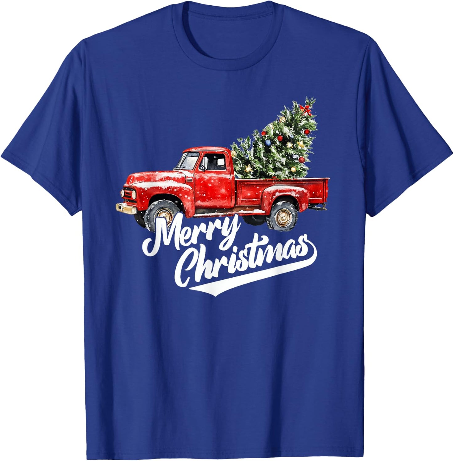 Red Pickup Truck Christmas Tree Vintage old men T-Shirt - T-Shirt | Royal