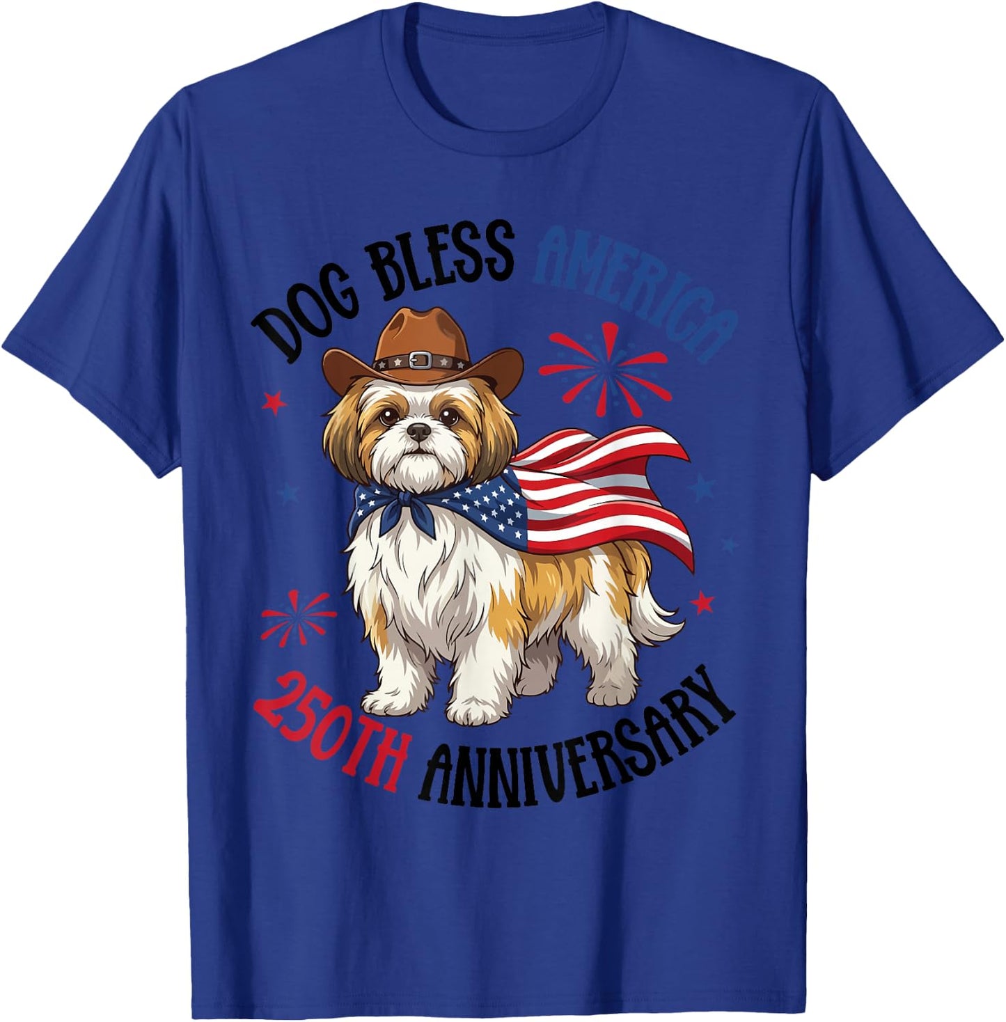 Shih Tzu Dog Bless America Turns 250th Anniversary Birthday T-Shirt - T-Shirt | Royal