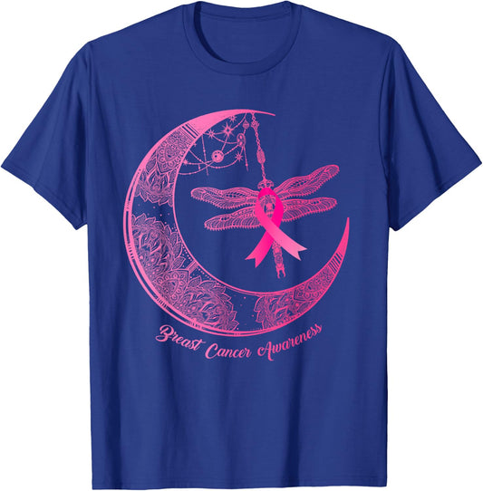 Henna Moon Dragonfly Pink Ribbon Breast Cancer Awareness T-Shirt - T-Shirt | Royal