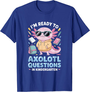 Funny Axolotl Questions Kindergarten Back to School T-Shirt - T-Shirt | Royal