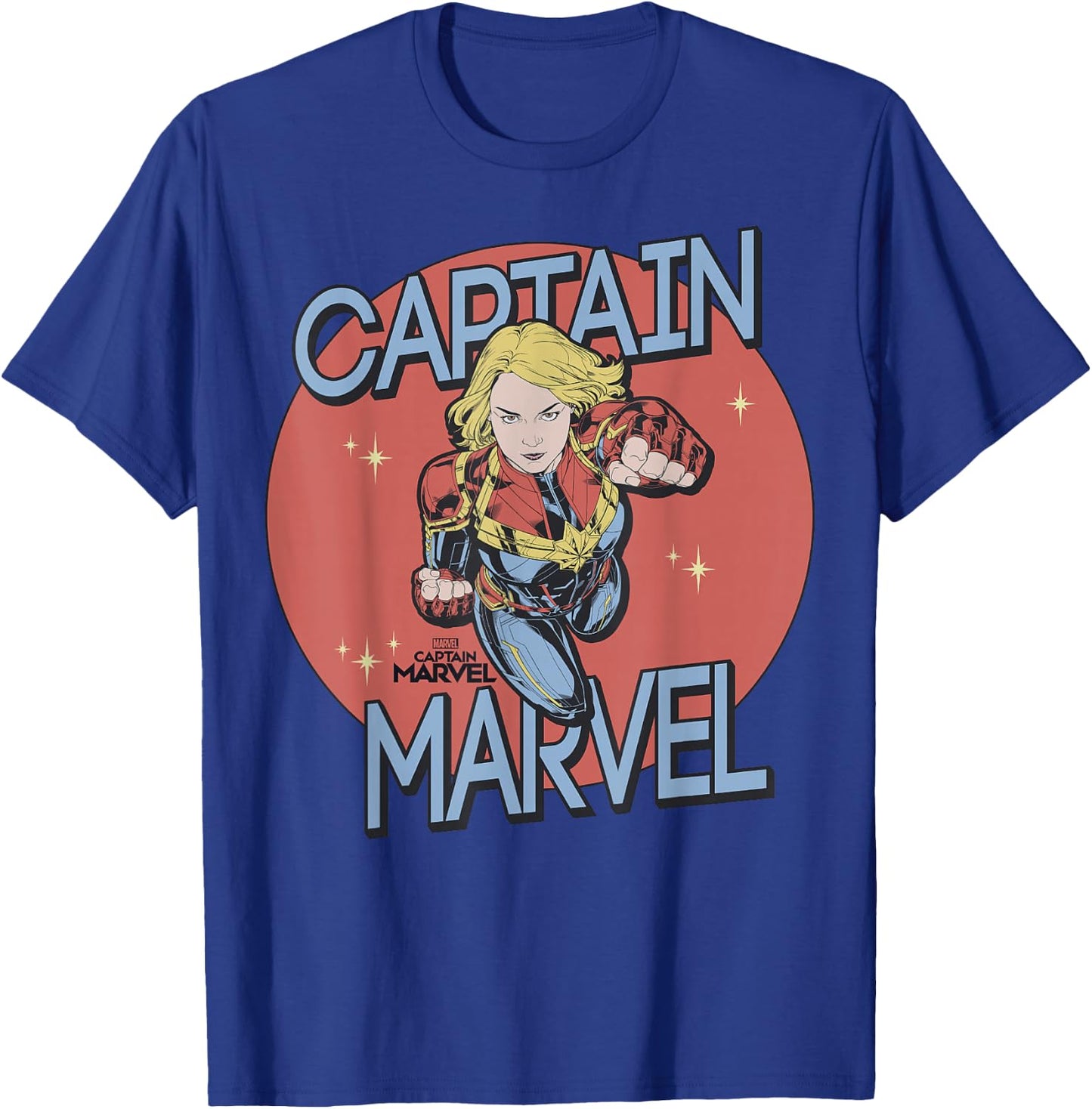 Captain Marvel Red Spot Action Pose Logo Graphic T-Shirt - T-Shirt | Royal