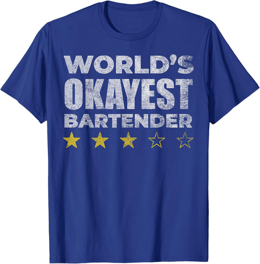 Funny Worlds Okayest Bartender - Vintage Style T-Shirt - T-Shirt | Royal
