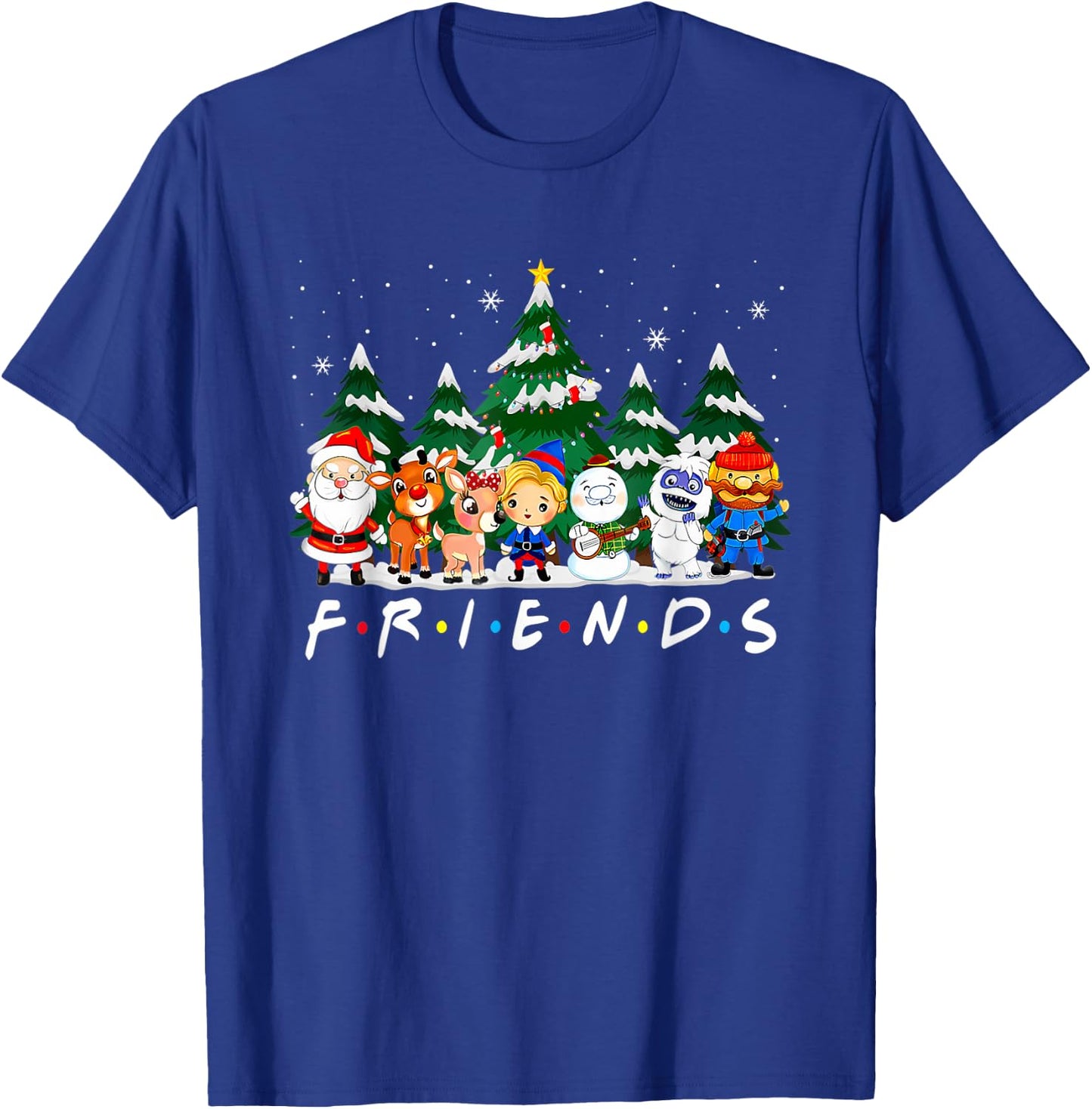 Christmas Friends Santa Rudolph Snowman Xmas Family Pajamas T-Shirt - T-Shirt | Royal
