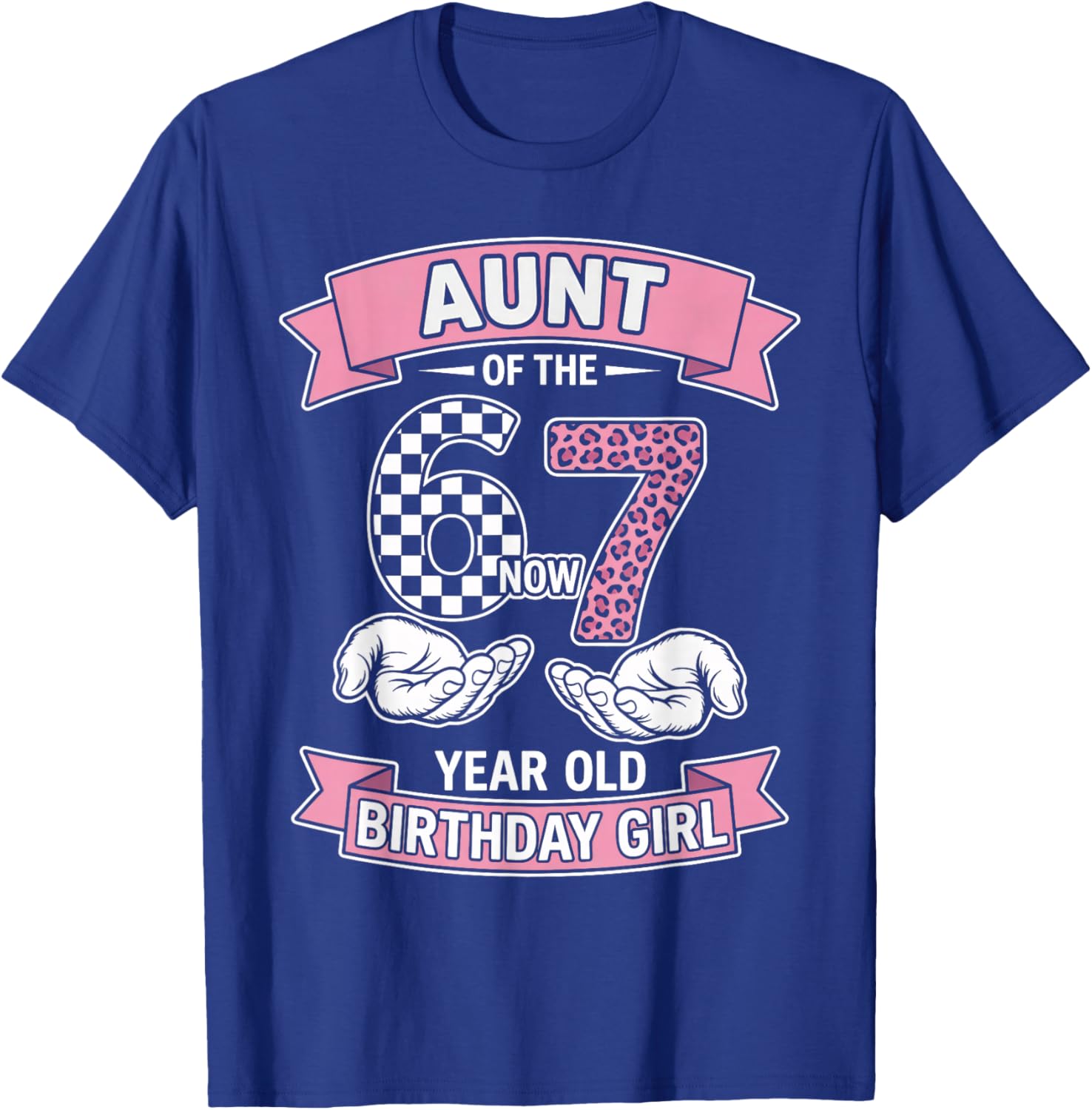 Aunt 67 Birthday 7 Years Old Ribbon Leopard Family Matching T-Shirt - T-Shirt | Royal