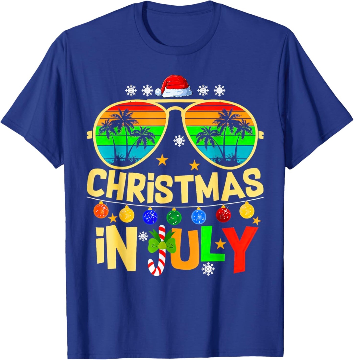 Santa Claus Sunglasses Beach Christmas in July T-Shirt - T-Shirt | Royal