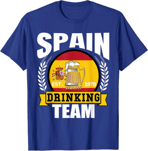 Spain Drinking Team Funny Spanish Flag Beer Party Gift T-Shirt - T-Shirt | Royal