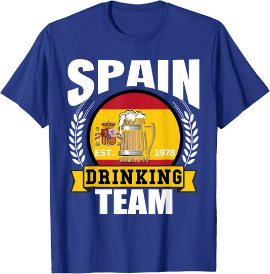 Spain Drinking Team Funny Spanish Flag Beer Party Gift T-Shirt - T-Shirt | Royal