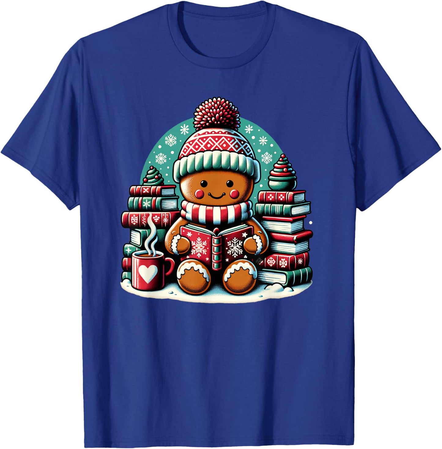 Gingerbread Reading Teacher Bookish Library Christmas Bookworm Librarian T-Shirt - T-Shirt | Royal