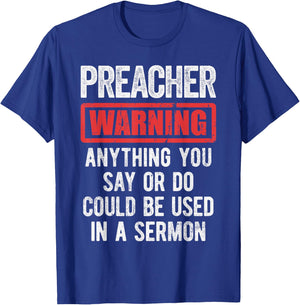 Pastor Because Devil - Funny Preacher Apparel - Preacher Warning - Men's Adult Classic Fit Black Short Sleeve - Size Small T-Shirt - T-Shirt | Royal