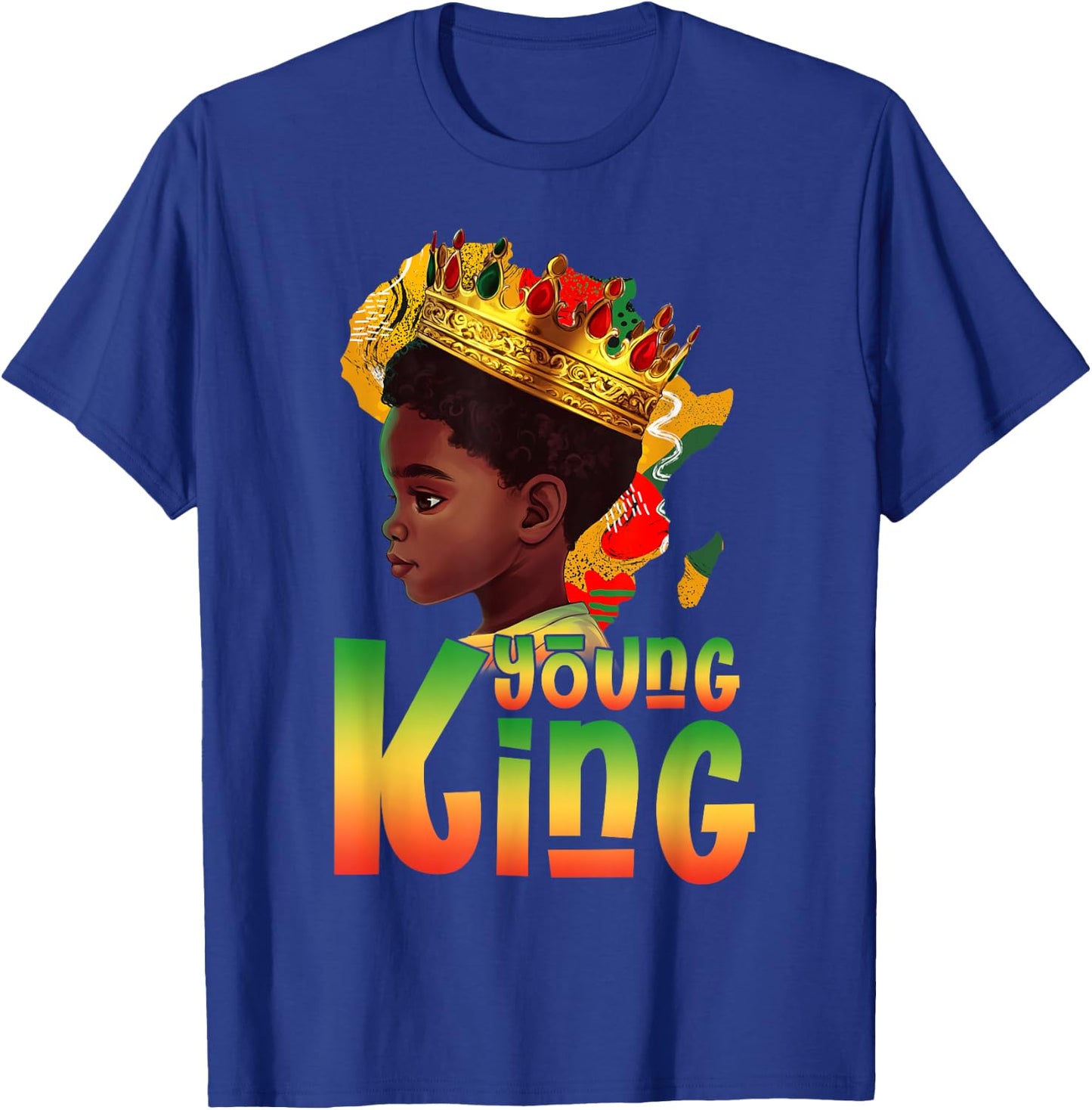 Black Young King Black History Month Kids Afro Boys Men T-Shirt - T-Shirt | Royal