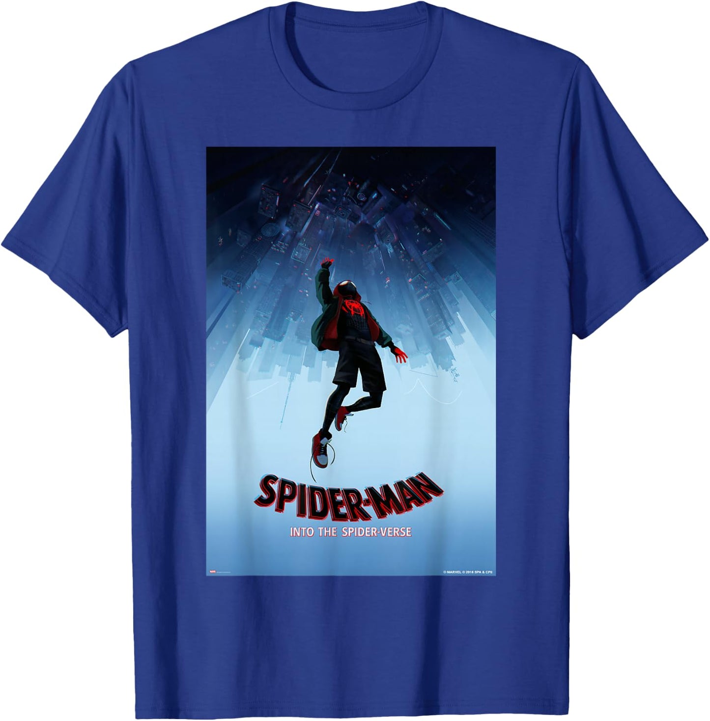 Marvel Spider-Man Spiderverse Upside Down Poster Small T-Shirt - T-Shirt | Royal