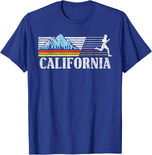 California Trail Running Retro Mountains 80s Graphic T-Shirt - T-Shirt | Royal